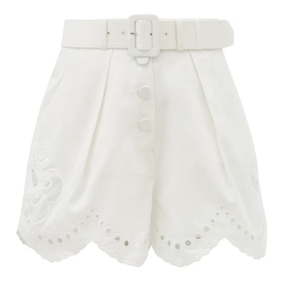 New Self Portrait Belted Broderie-Anglaise Cotton Shorts - Picture 2 of 4